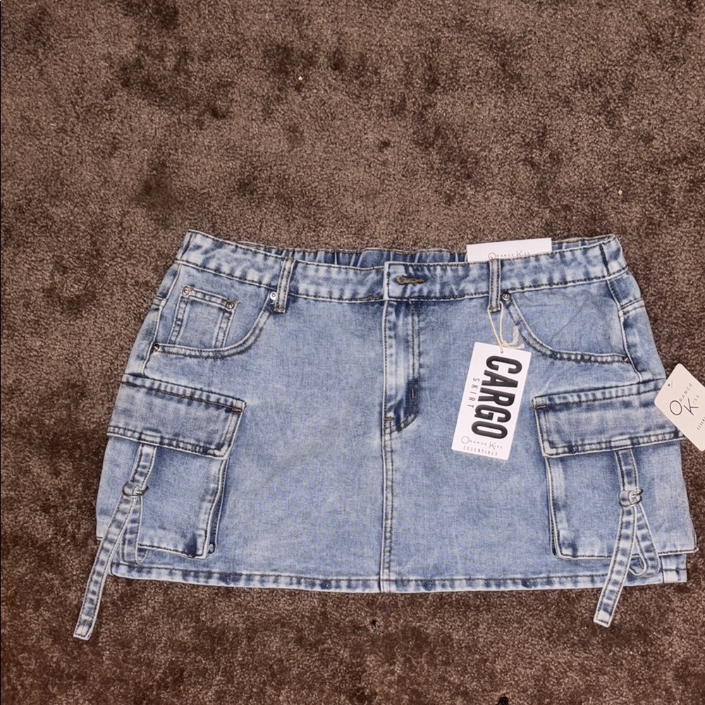 Denim Cargo Mini Skirt